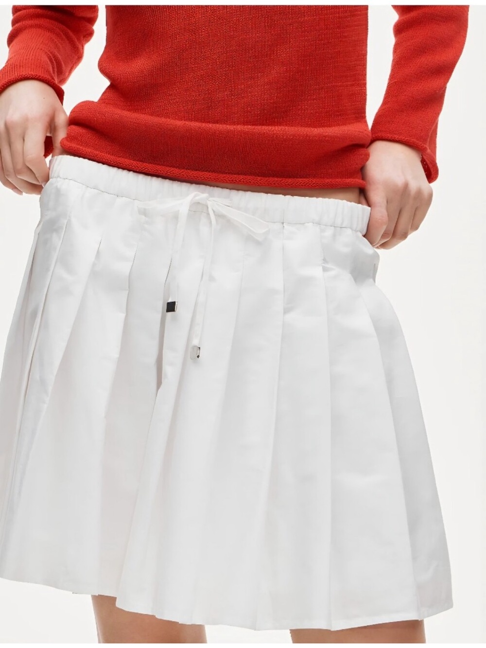 J. Crew White Pleated Drawstring Skater Skirt with Elastic Waist NWT Size S